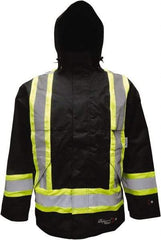 Viking - Size S, Black, Flame Resistant/Retardant, Rain, Wind Resistant Jacket - 37" Chest, 2 Pockets, Detachable Hood - Benchmark Tooling