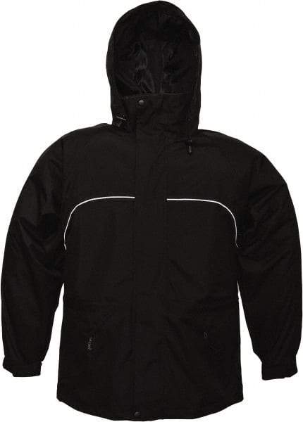 Viking - Size XL, Black, Rain, Wind Resistant Jacket - 47" Chest, 3 Pockets, Attached Hood - Benchmark Tooling