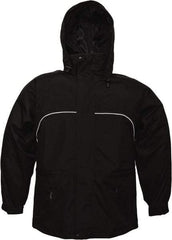 Viking - Size 3XL, Black, Rain, Wind Resistant Jacket - 55" Chest, 3 Pockets, Attached Hood - Benchmark Tooling