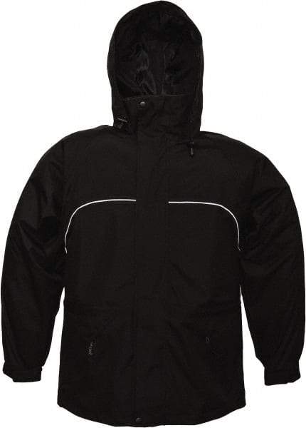 Viking - Size 2XL, Black, Rain, Wind Resistant Jacket - 51" Chest, 3 Pockets, Attached Hood - Benchmark Tooling