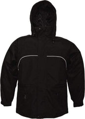 Viking - Size 2XL, Black, Rain, Wind Resistant Jacket - 51" Chest, 3 Pockets, Attached Hood - Benchmark Tooling