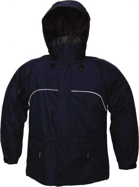 Viking - Size L, Navy, Rain, Wind Resistant Jacket - 43" Chest, 3 Pockets, Attached Hood - Benchmark Tooling