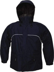 Viking - Size 2XL, Navy, Rain, Wind Resistant Jacket - 51" Chest, 3 Pockets, Attached Hood - Benchmark Tooling