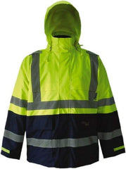 Viking - Size S, High Visibility Lime & Navy, Rain, Wind Resistant Jacket - 37" Chest, 4 Pockets, Detachable Hood - Benchmark Tooling