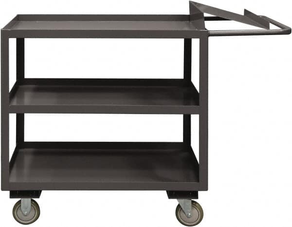 Durham - 1,200 Lb Capacity, 24" Wide x 36" Long x 37-5/8" High Order Picking Cart - 3 Shelf, Steel, 2 Rigid/2 Swivel Casters - Benchmark Tooling
