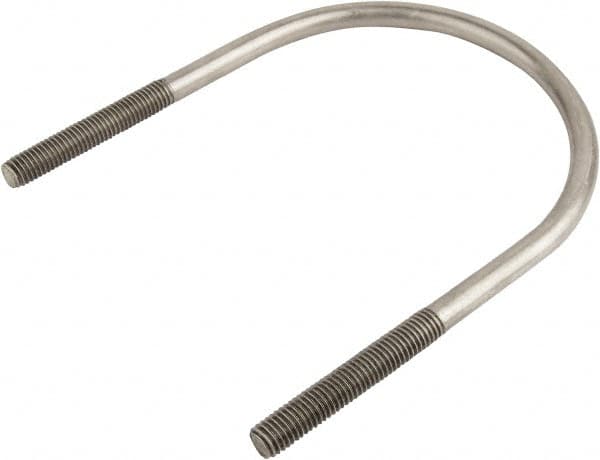 Made in USA - 3/8-16 UNC, 4" Long, Round U Bolt Clamp with No Mount Plate for 1-1/2" Pipe - 2-1/2" Thread Length, 2" Wide, Grade 316 Stainless Steel - Benchmark Tooling