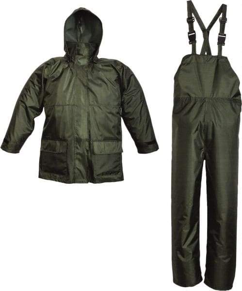 Viking - Size M, Green, Rain Three Piece Suit - Detachable Hood, Hook & Loop Ankle, Hook & Loop Wrist - Benchmark Tooling