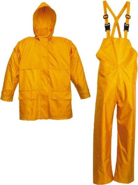Viking - Size L, Yellow, Rain Three Piece Suit - Detachable Hood, Hook & Loop Ankle, Hook & Loop Wrist - Benchmark Tooling