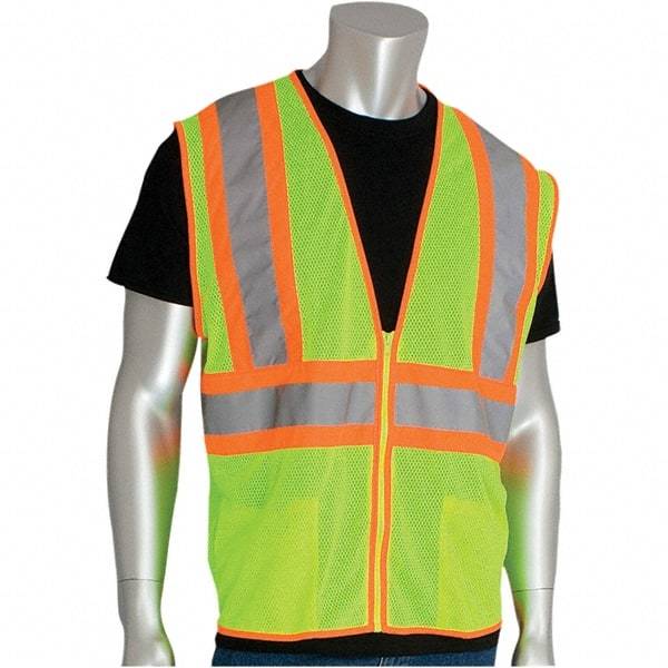 PIP - Size S High Visibility Yellow Mesh General Purpose Vest - 54" Chest, ANSI 107, Zipper Closure, 2 Pockets, Polyester - Benchmark Tooling