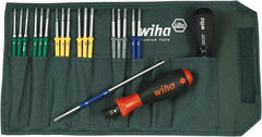 Wiha - 20 Piece, 1/4" Drive Screwdriver Bit Set - #0, #1 & #2 Phillips, 5/64 to 5/32" Hex, T7 to T20 Torx, 2.5, 3.5 & 4mm Slotted - Benchmark Tooling