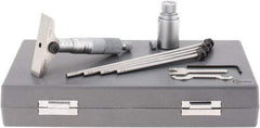 SPI - 0 to 100mm Range, 4 Rod, Mechanical Depth Micrometer - Ratchet Stop Thimble, 63mm Base Length, 0.01mm Graduation, 4.5mm Rod Diam - Benchmark Tooling