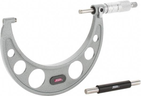 SPI - 4 to 5" Range, 0.0001" Graduation, Mechanical Outside Micrometer - Ratchet Stop Thimble, 2.88" Throat Depth, Accurate to 0.0002" - Benchmark Tooling