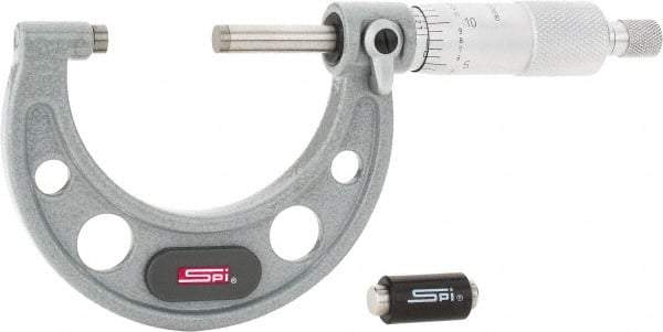 SPI - 1 to 2" Range, 0.0001" Graduation, Mechanical Outside Micrometer - Ratchet Stop Thimble, 1-1/2" Throat Depth, Accurate to 0.0002" - Benchmark Tooling