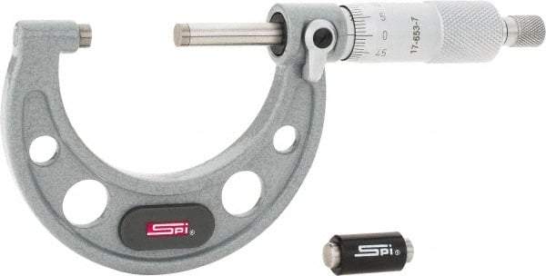 SPI - 25 to 50mm Range, 0.01mm Graduation, Mechanical Outside Micrometer - Ratchet Stop Thimble, 38mm Throat Depth, Accurate to 0.004mm - Benchmark Tooling