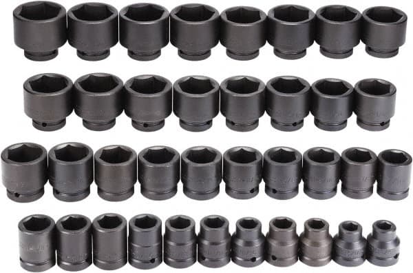 Proto - 37 Piece 1" Drive Black Finish Impact Socket Set - 6 Points, 3/4" to 3" Range, Inch Measurement Standard - Benchmark Tooling