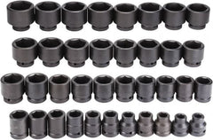 Proto - 37 Piece 1" Drive Black Finish Impact Socket Set - 6 Points, 3/4" to 3" Range, Inch Measurement Standard - Benchmark Tooling