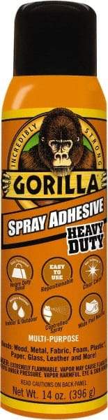 Gorilla Glue - 14 oz Aerosol Clear Spray Adhesive - High Tack, 131°F Heat Resistance, High Strength Bond, Flammable - Benchmark Tooling