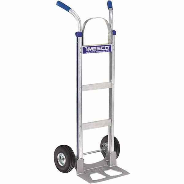 Wesco Industrial Products - 600 Lb Capacity 49" OAH Hand Truck - 14 x 7-1/2" Base Plate, Dual Handle, Aluminum, Full Pneumatic Wheels - Benchmark Tooling