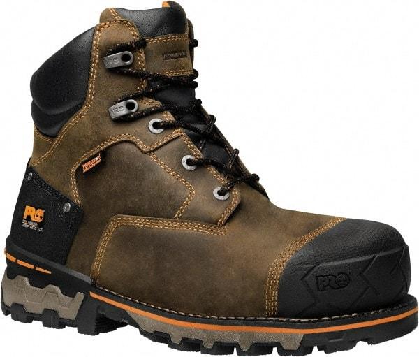 Timberland PRO - Men's Size 8 Medium Width Composite Work Boot - Brown, Leather, Rubber Upper, TPU Outsole, 6" High, Safety Toe, Waterproof - Benchmark Tooling