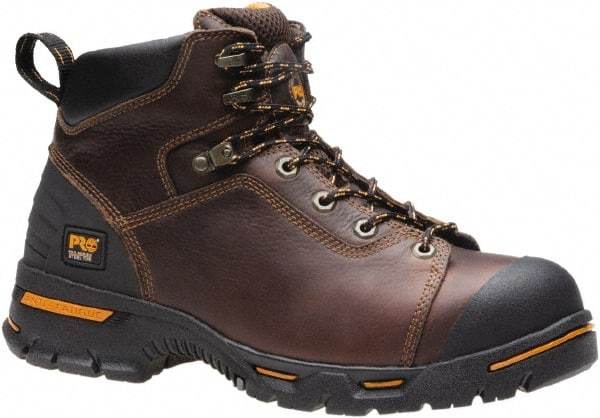 Timberland PRO - Men's Size 7.5 Medium Width Steel Work Boot - Brown, Leather, Rubber Upper, Rubber Outsole, 6" High, Safety Toe, Puncture Resistant - Benchmark Tooling