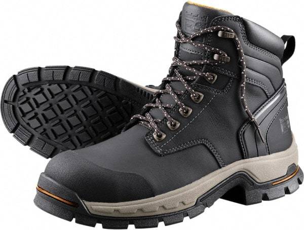 Timberland PRO - Men's Size 10.5 Medium Width Steel Work Boot - Black, Microfiber Upper, Rubber Outsole, 6" High, Non-Slip, Safety Toe - Benchmark Tooling