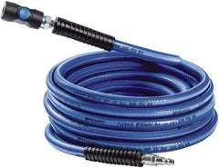 Prevost - 3/8" ID 50' Long Multipurpose Air Hose - Industrial Interchange Safety Coupler x Male Plug Ends, 300 Working psi, 5 to 140°F, 1/4" Fitting, Blue - Benchmark Tooling