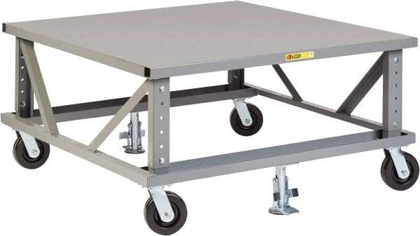 Little Giant - 3,600 Lb Capacity Steel Adjustable Height Pallet Stand - Steel Deck, 48" OAW, 48" Platform Length, Phenolic Casters - Benchmark Tooling
