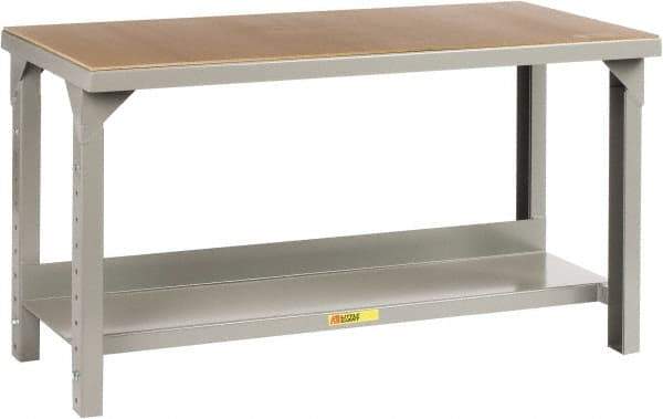 Little Giant - 72 Wide x 36" Deep x 27" High, Hardboard/Steel Heavy-Duty Workbench with Hardboard Top - Adjustable Height Legs, Gray - Benchmark Tooling