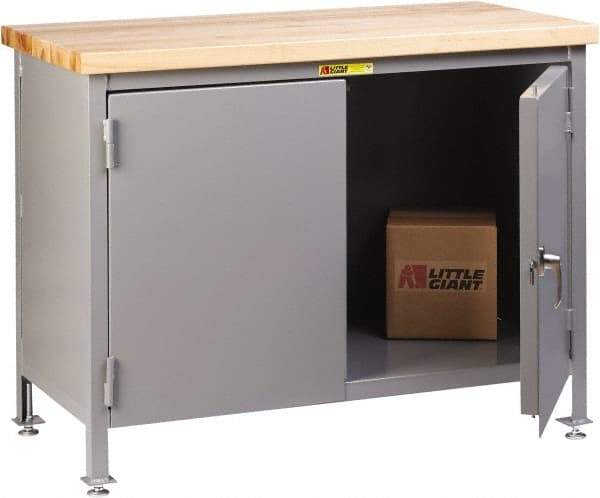 Little Giant - 36 Wide x 24" Deep x 37" High, Butcher Block Cabinet Work Center - Fixed Legs With Adjustable Height Glides, Gray - Benchmark Tooling