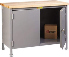 Little Giant - 36 Wide x 24" Deep x 37" High, Butcher Block Cabinet Work Center - Fixed Legs With Adjustable Height Glides, Gray - Benchmark Tooling