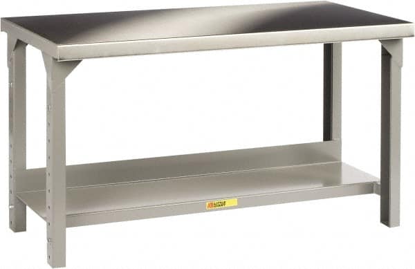 Little Giant - 60 Wide x 30" Deep x 27" High, Stainless Steel Heavy-Duty Workbench with Stainless Steel Top - Adjustable Height Legs, Gray - Benchmark Tooling