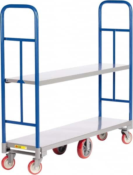 Little Giant - 2,000 Lb Capacity, 1 Shelf, 2-Sided Steel High End Platform Truck - 48" Long x 16" Wide x 57-1/2" High, Polyurethane Wheels - Benchmark Tooling