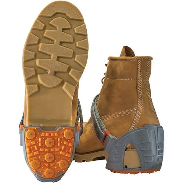 Winter Walking - Size 12.5-16, Strap-On Cleat - Tungsten Carbide Stud Traction, Orange & Gray - Benchmark Tooling