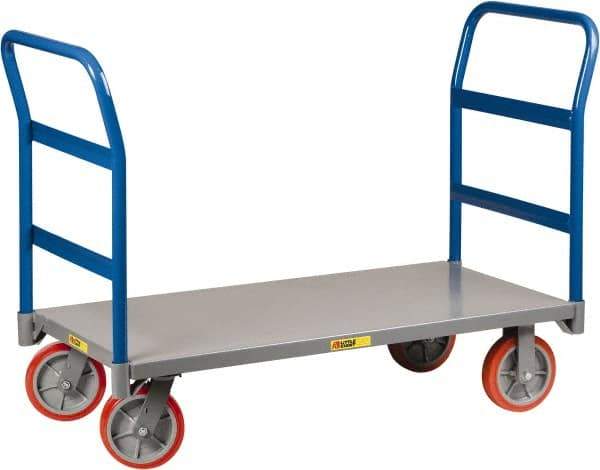 Little Giant - 3,600 Lb Capacity Steel Double End Rack Platform Truck - Steel Deck, 24" OAW, 48" Platform Length x 11" Platform Height, Polyurethane Casters - Benchmark Tooling