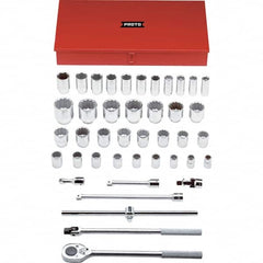 Proto - 42 Piece 3/4" Drive Chrome Finish Deep Well Socket Set - 6, 12 Points, 7/8" to 2-3/8" Range, Inch Measurement Standard - Benchmark Tooling