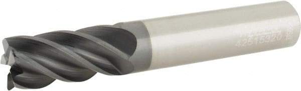 Accupro - 1/2", 5 Flute, Single End, Solid Carbide, 0.03" Corner Radius End Mill - 3" OAL, 38° Helix, Right Hand Flute, 1" LOC, Right Hand Cut - Benchmark Tooling