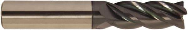 Accupro - 1", 3" LOC, 1" Shank Diam, 6" OAL, 4 Flute, Solid Carbide Square End Mill - Single End, AlTiCrN Finish, Spiral Flute, 38° Helix, Centercutting, Right Hand Cut, Right Hand Flute, Series HS - Benchmark Tooling