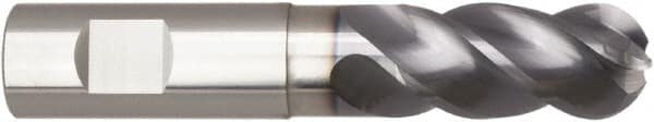 Niagara Cutter - 3/8" Diam, 3/4" LOC, 4 Flute Solid Carbide Ball End Mill - AlTiN Finish, Single End, 3" OAL, 3/8" Shank Diam, Spiral Flute - Benchmark Tooling