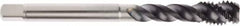 Seco - M12x1.75 Metric 3 Flute 6HX Modified Bottoming Spiral Flute Tap - Powdered Metal, AlTiN Finish, 110mm OAL, Right Hand Flute, Right Hand Thread, H6 - Benchmark Tooling