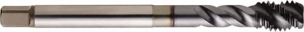 Seco - M18x2.50 Metric 4 Flute 6H Modified Bottoming Spiral Flute Tap - Cobalt, TiCN Finish, 4.9213" OAL, Right Hand Flute, Right Hand Thread, H6 - Exact Industrial Supply