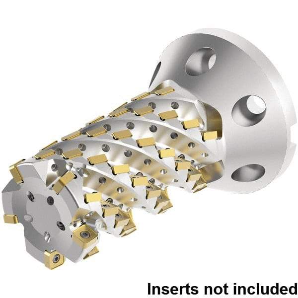 Kennametal - 56 Inserts, 2" Cut Diam, 4-5/8" Arbor Diam, 4.2236" Max Depth of Cut, Indexable Square-Shoulder Face Mill - 0° Lead Angle, 7-1/2" High, SNHJ1004.. Insert Compatibility, Through Coolant, Series HARVI Ultra 8X - Benchmark Tooling