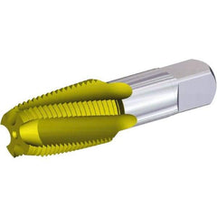Kennametal - 1/8-27 NPT, 15° Helix, 4 Flutes, 2-1/2 - 3-1/2 Chamfer, Oxide Finish, High Speed Steel, Spiral Flute Pipe Tap - Right Hand Flute, 3/4" Thread Length, 0.3120" Projection, Series T854 - Exact Industrial Supply