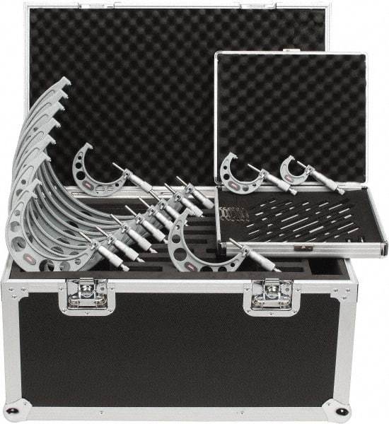 SPI - 0 to 12" Range, 12 Piece Mechanical Outside Micrometer Set - 0.0001" Graduation, 0.0001, 0.0002, 0.0003" Accuracy, Ratchet Stop Thimble - Benchmark Tooling