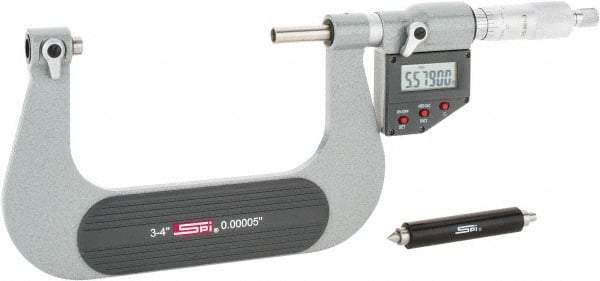 SPI - 75 to 100mm Range, Electronic Screw Thread Micrometer - Ratchet Stop Thimble, 0.00005" Graduation, 0.0002" Accuracy - Benchmark Tooling