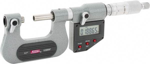 SPI - 0 to 25mm Range, Electronic Screw Thread Micrometer - Ratchet Stop Thimble, 0.00005" Graduation, 0.0001" Accuracy - Benchmark Tooling