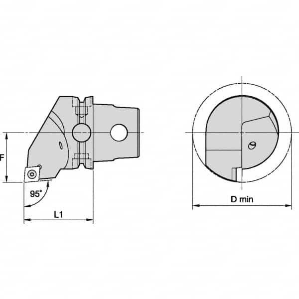 Kennametal - Left Hand Cut, Size KM50, CC.. Insert Compatiblity, Internal or External Modular Turning & Profiling Cutting Unit Head - 35mm Ctr to Cutting Edge, 50mm Head Length, Through Coolant, Series S-Clamping - Benchmark Tooling