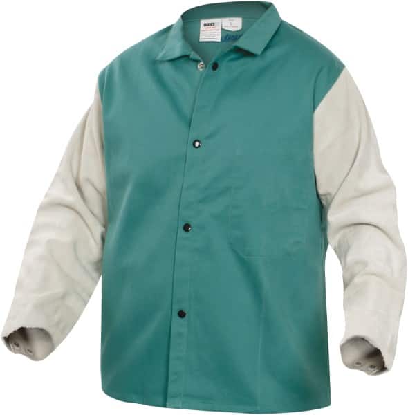 PRO-SAFE - Size 2XL Flame Resistant/Retardant Jacket - Green, Gray, Cotton, Snaps Closure, 50 to 52" Chest - Benchmark Tooling
