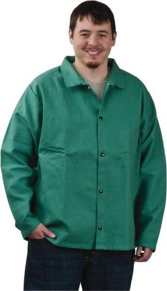 PRO-SAFE - Size XL Flame Resistant/Retardant Jacket - Green, Cotton, Snaps Closure, 46 to 48" Chest - Benchmark Tooling