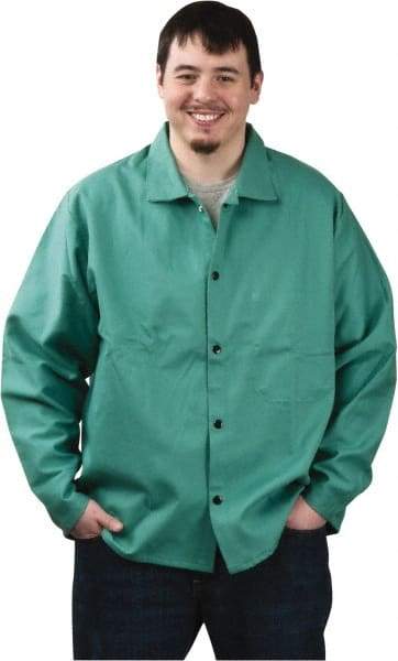 PRO-SAFE - Size 2XL Flame Resistant/Retardant Jacket - Green, Cotton, Snaps Closure, 50 to 52" Chest - Benchmark Tooling
