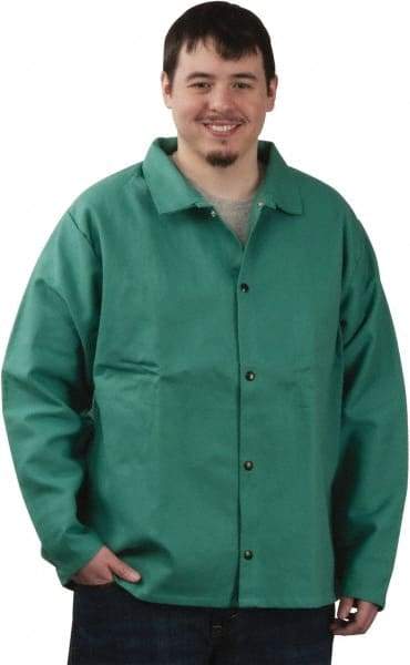 PRO-SAFE - Size 2XL Flame Resistant/Retardant Jacket - Green, Cotton, Snaps Closure, 50 to 52" Chest - Benchmark Tooling